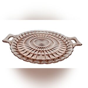 Vintage Jeanette Windsor Diamond Pink Depression Glass Cake Platter 10"×12"